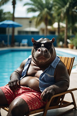 Nilpferd am Pool