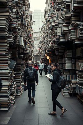 Eine Straße vollgepackt mit Büchern