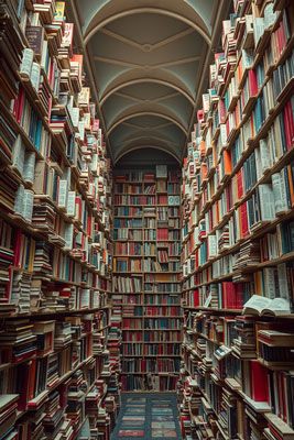 Ein Bibliothek bis zur Decke mit Büchern gefüllt