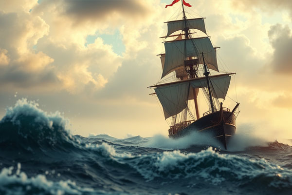 Ein Segelschiff in rauher See