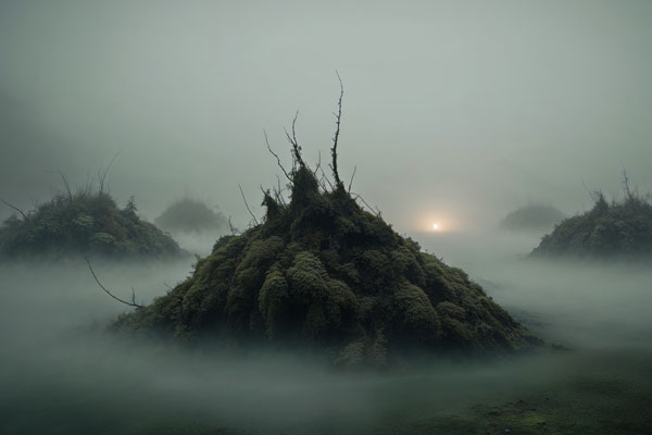Fantasy Bild mit Inseln im Nebel