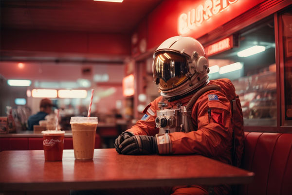 Mars-Astronaut im Imbiss